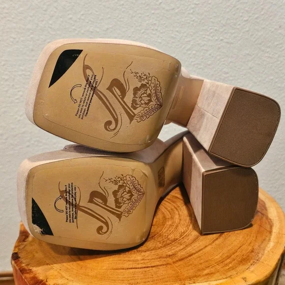 Free People Suede Platform Block Heel Mules Tan Square Toe 38 0004123152 - Picture 5 of 9